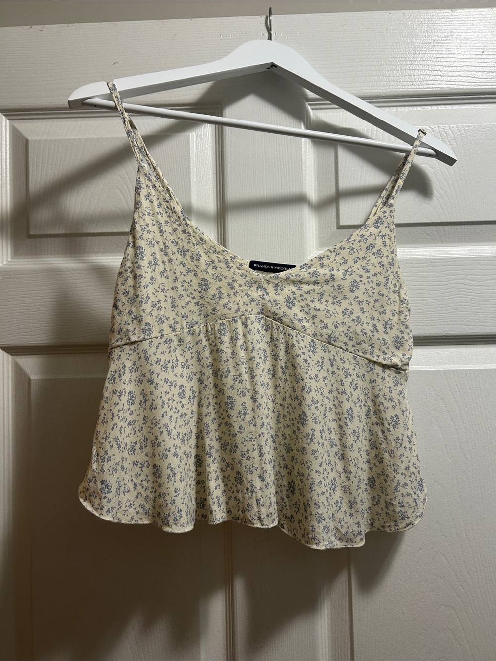 Brandy Melville Cream Cami with Blue Ditsy Floral